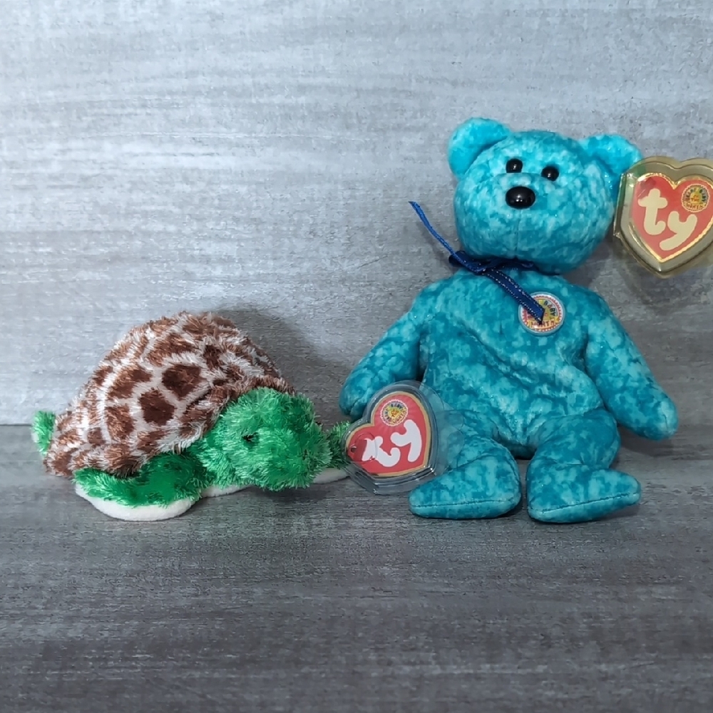 TY Beanie Babies Green Turtle and Blue Bear Set
